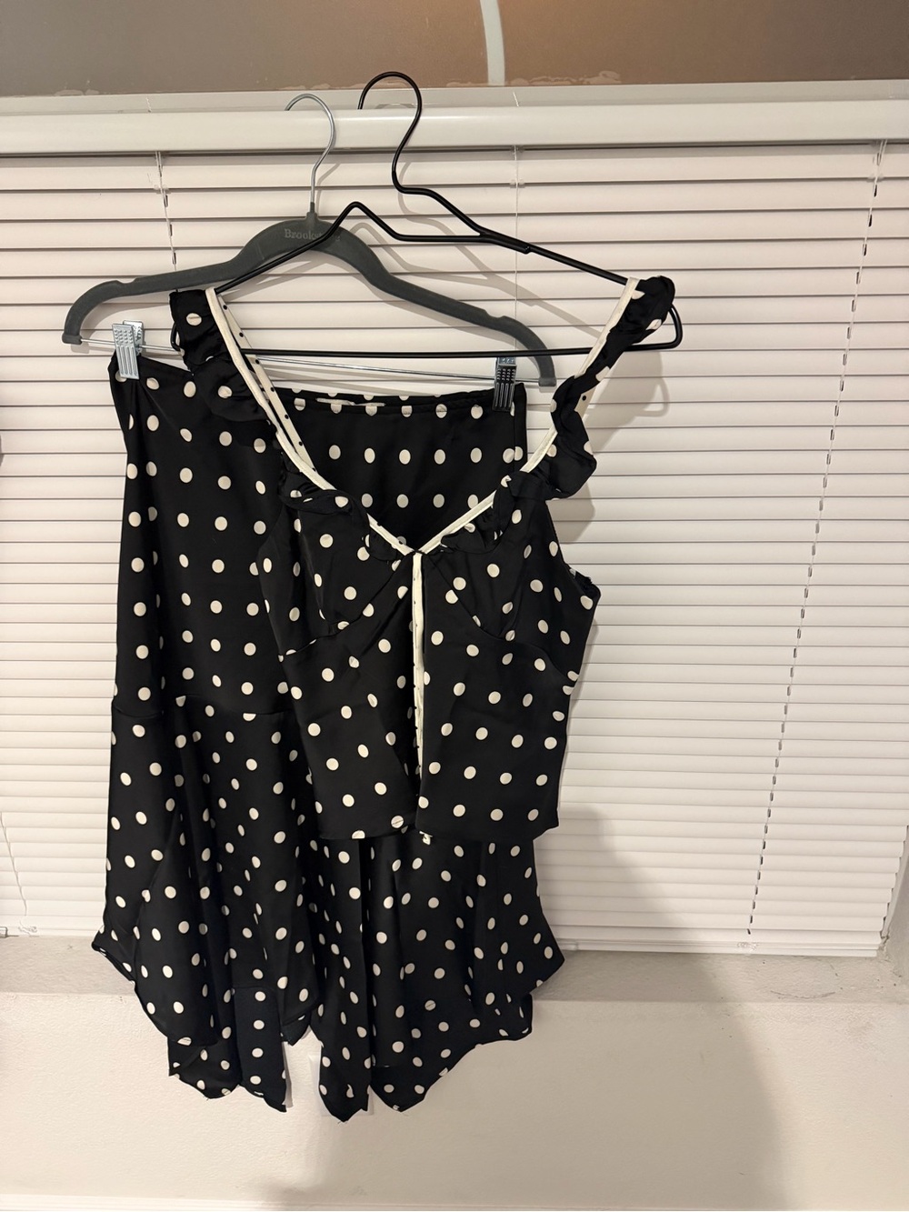 Black and White Polka Dot Ruffle Strap Women's Top